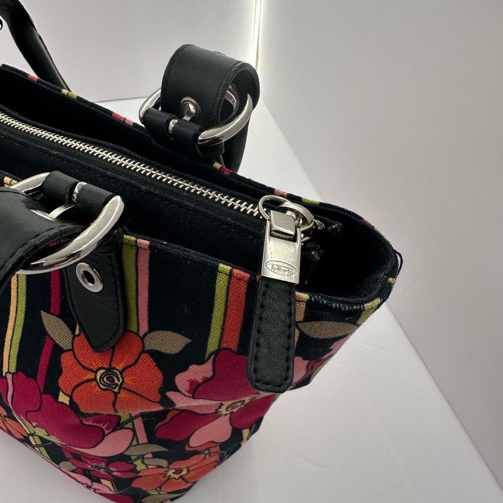 Talbots Black Floral Stripe Tote with Pink & Orange Blooms - Picture 5 of 9